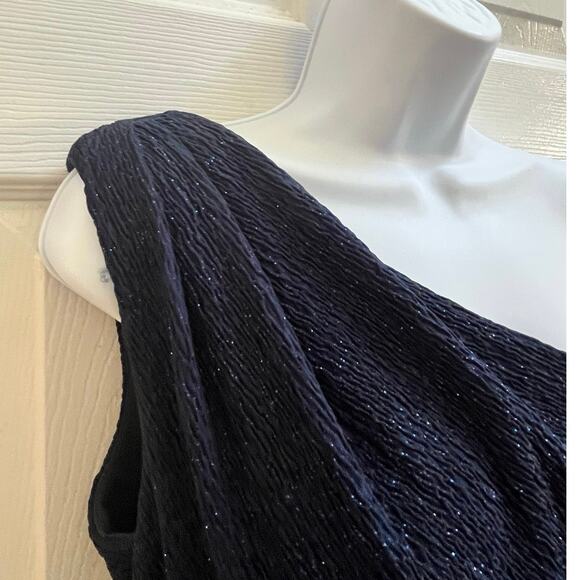 Eliza J Blue Sparkle One Shoulder Asymmetrical Neckline Gown Size 6 Gala Wedding - Picture 6 of 16